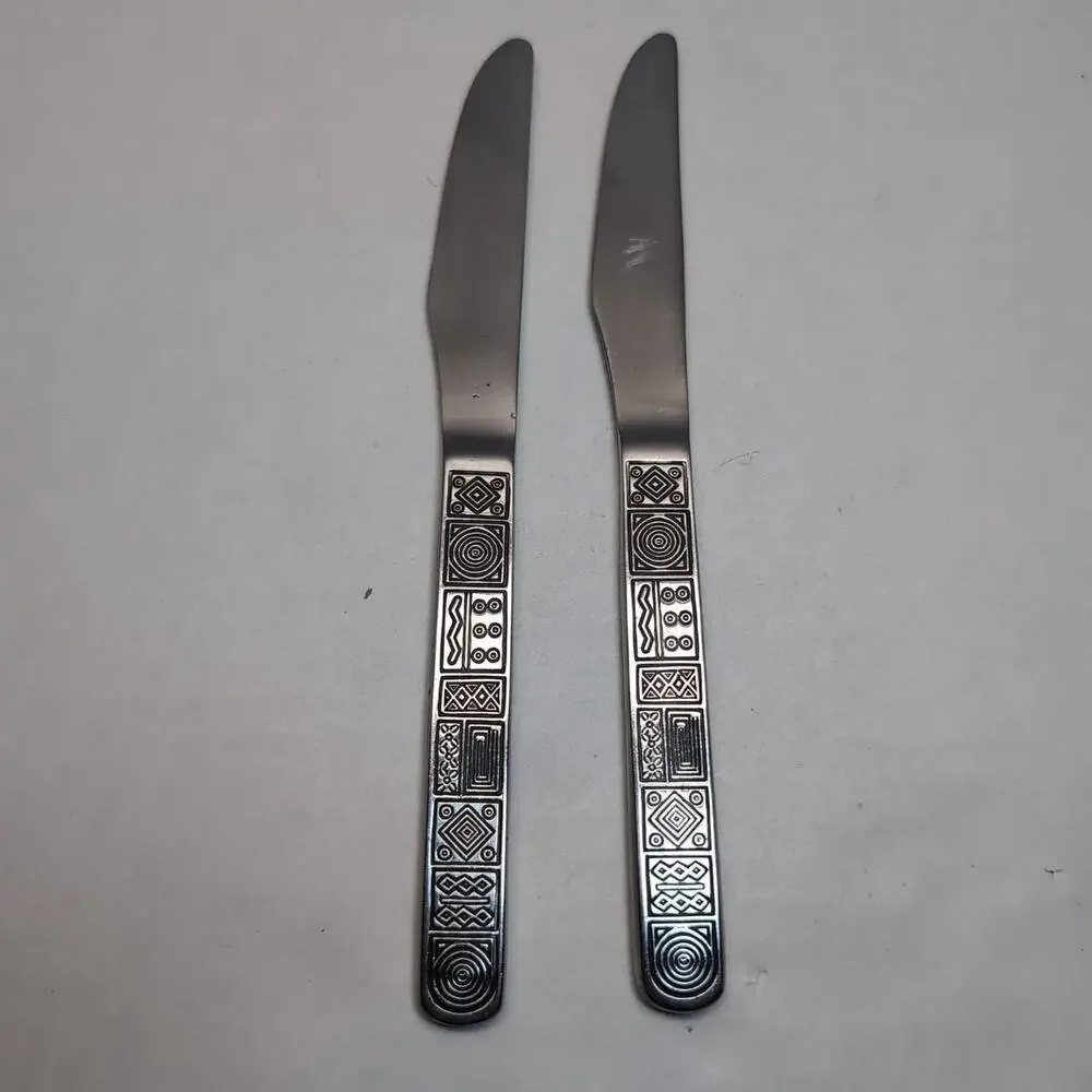 Set‎ of 2 Cambridge Aztec Stainless Flatware Dinner Knife Silverware